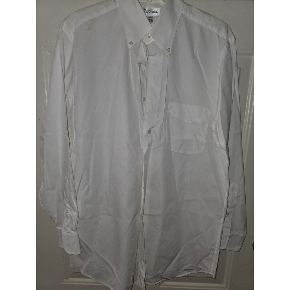 Paul Fredrick Mens White 100% Cotton  Barrel Cuff Sz 15.5-33